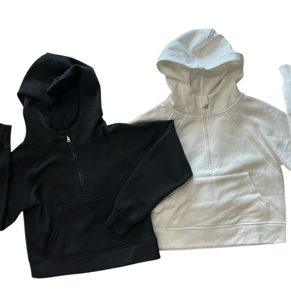 Bundle 2 Crop 1/4 Zip Kangaroo Pocket Scuba Hoodies: White and Black Size Small